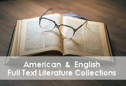 Picture of book with reading glasses "American and English - full text literature collections"